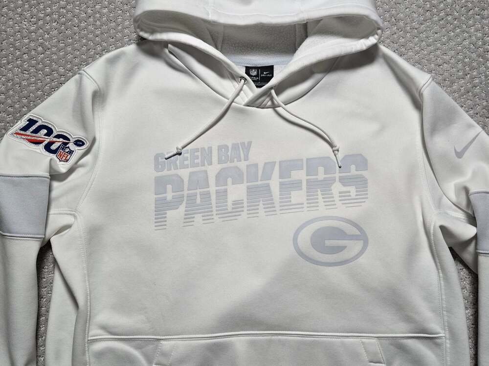 Nike Green Bay Packers NFL 100 Sideline Dri-FIT on field White Pullover Hoodie